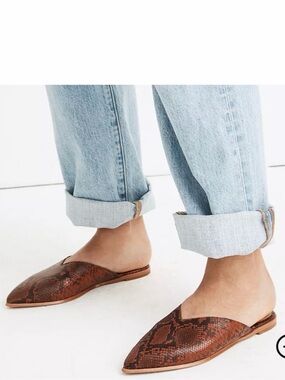 Madewell Brown Snakeskin-Print Leather Pointed Mule Flats